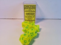 7 Die Set Chessex VORTEX ELECTRICAL YELLOW green Dice GIALLO ELETTRICO verde Dadi Dado 27422