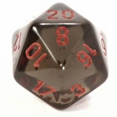 d20 Dice Chessex 16mm Translucent Smoke red PT2018 Dado Trasparente Fumo rosso