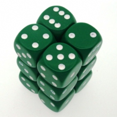 12 d6 Die Set Chessex OPAQUE GREEN white Dice OPACO VERDE bianco Dadi Dado 25605