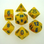 7 Die Set Chessex VORTEX YELLOW blue Dice GIALLO blu Dadi Dado 27432