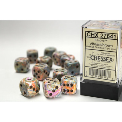 12 d6 Dice Set Chessex Festive VIBRANT brown 27641 VIBRANTE marrone Dadi Dado