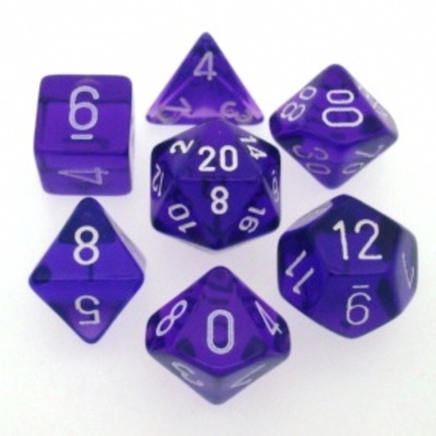 7 Die Set Chessex TRANSLUCENT PURPLE white Dice VIOLA bianco Dadi Dado 23007