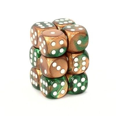 12 d6 Dice Set Chessex GEMINI COPPER GREEN white 26637 RAME VERDE bianco Dadi Dado Die