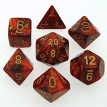 7 Die Set Chessex SCARAB SCARLET gold Dice ROSSO SCARLATTO oro Dadi Dado 27414