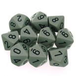 10 d10 Dice Set Chessex OPAQUE GREY black 26210 Dadi OPACO GRIGIO nero