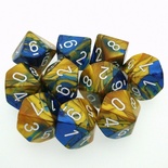 10 d10 Dice Set Chessex GEMINI BLUE GOLD white 26222 Dadi