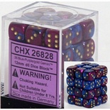 36 d6 Dice Set Chessex Gemini BLUE PURPLE Gold 26828 BLU VIOLA Oro Dadi Dado