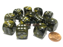 12 d6 Dice Set Chessex LEAF BLACK GOLD silver Die NERO ORO argento Dadi Dado 27618