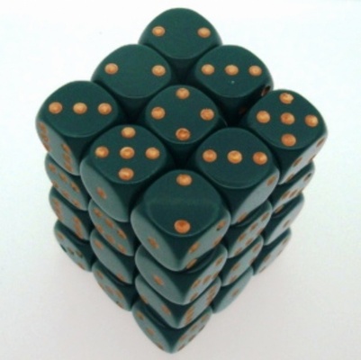 36 d6 Die Set Chessex OPAQUE DIRTY GREEN gold Dice OPACO VERDE SPORCO oro Dadi Dado 25815