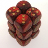 12 d6 Dice Set Chessex SCARAB SCARLET gold 27614 Dadi ROSSO SCARLATTO oro