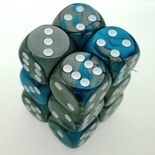 12 d6 Dice Set Chessex GEMINI STEAL TEAL white 26656 ACCIAIO CIANO Dadi Dado Die