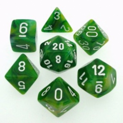 7 Die Set Chessex PHANTOM GREEN white Dice VERDE bianco Dadi Dado 27485