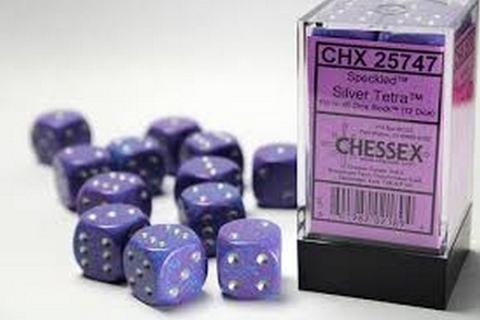 12 d6 Dice Chessex SPECKLED SILVER TETRA  Purple Dadi 25747