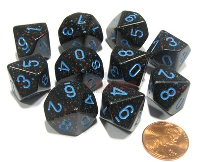 10 d10 Dice Set Chessex SPECKLED STARS Blue 25138 MACULATO STELLE Blu Dadi Dado