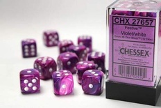 12 d6 Dice Set Chessex Festive VIOLET white 27657 VIOLA bianco Dadi Dado