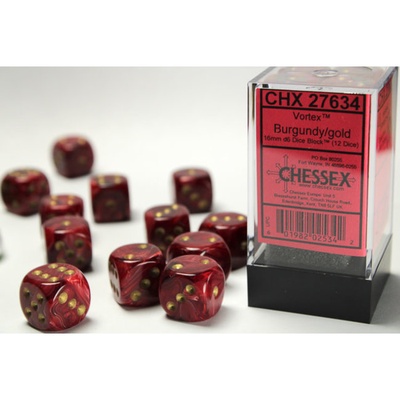 12 d6 Dice Set Chessex Vortex BURGUNDY gold 27634 ROSSO BORDEAUX oro Dadi Dado