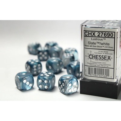 12 d6 Dice Set Chessex Lustrous SLATE white 27690 ARDESIA bianco Dadi Dado