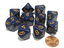 10 d10 Dice Set Chessex SPECKLED COBALT Gold 25137 MACULATO COBALTO Oro Dadi Dado