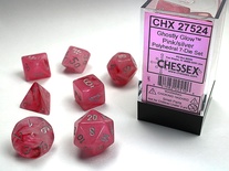 7 Die Set Chessex Gostly Glow PINK silver Dice ROSA argento Dadi Dado 27524