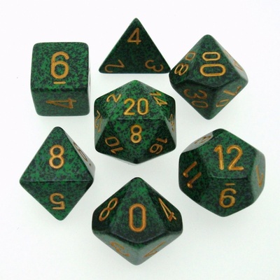 7 Die Set Chessex SPECKLED GOLDEN RECKON gold 25335 MACULATO RICOGNIZIONE oro Dadi Dado Dice