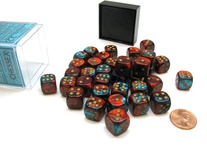 36 d6 Dice Set Chessex Polyedral RED TEAL Gold 26862 RED VERDE ACQUA Oro Dadi Dado