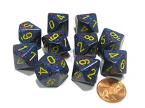 10 d10 Dice Set Chessex SPECKLED TWILIGHT Yellow 25166 MACULATO TWILIGHT Giallo Dadi Dado