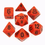 7 Die Set Chessex SPECKLED FIRE black Dice MACULATO FUOCO nero Dadi Dado 25303