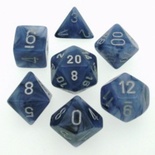 7 Die Set Chessex PHANTOM BLACK silver Dice NERO argento Dadi Dado 27488