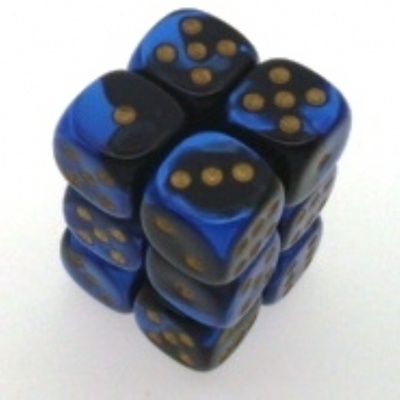 12 d6 Dice Set Chessex GEMINI BLACK BLUE gold 26635 NERO BLU oro Dadi Dado Die