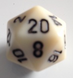 d20 Dice Chessex 16mm Opaque Ivory black PQ2000 Dado Opaco Avorio nero