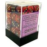 36 d6 Dice Set Chessex PURPLE RED Oro 26826 VIOLA ROSSO Oro Dadi Dado