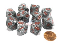 10 d10 Dice Set Chessex SPECKLED GRENITE Red 25120 MACULATO GRANITO Rosso Dadi Dado