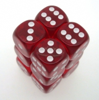 12 d6 Dice Set Chessex TRANSLUCENT RED white 23604 TRASPARENTI ROSSO bianco Dadi Dado