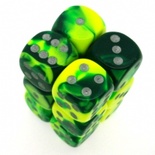 12 d6 Dice Set Chessex GEMINI GREEN YELLOW silver 26654 VERDE GIALLO argento Dadi Dado