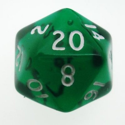 d20 Dice Chessex 16mm Translucent Green white PT2005 Dado Trasparente Verde bianco