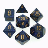 7 Die Set Chessex SPECKLED GOLDEN COBALT gold 25337 MACULATO COBALTO DORATO gold Dadi Dado Dice