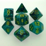 7 Die Set Chessex VORTEX GREEN MALACHITE yellow Dice VERDE MALACHITE giallo Dadi Dado 27455