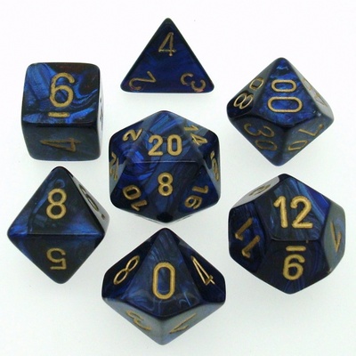 7 Die Set Chessex SCARAB ROYAL BLUE gold Dice REGALE BLU oro Dadi Dado 27427