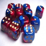 12 d6 Dice Set Chessex GEMINI BLUE MAGENTA gold 26647 BLU MAGENTA oro Dadi Dado