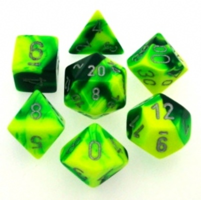 7 Die Set Chessex GEMINI GREEN YELLOW Dice VERDE GIALLO Dadi Dado 26454