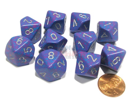 10 d10 Dice Set Chessex SPECKLED TETRA Silver 25147 MACULATO TETRA Argento Dadi Dado