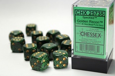 12 d6 Dice Set Chessex SPECKLED GOLDEN RECON 25735 Green Black Dadi Dado Die