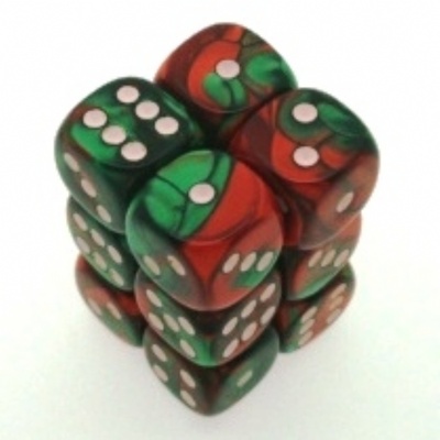 12 d6 Dice Set Chessex GEMINI GREEN RED white 26631 VERDE ROSSO bianco Dadi Dado Die