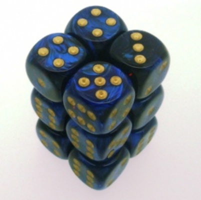 12 d6 Dice Set Chessex SCARAB ROYAL BLUE gold 27627 Dadi BLU REGALE oro