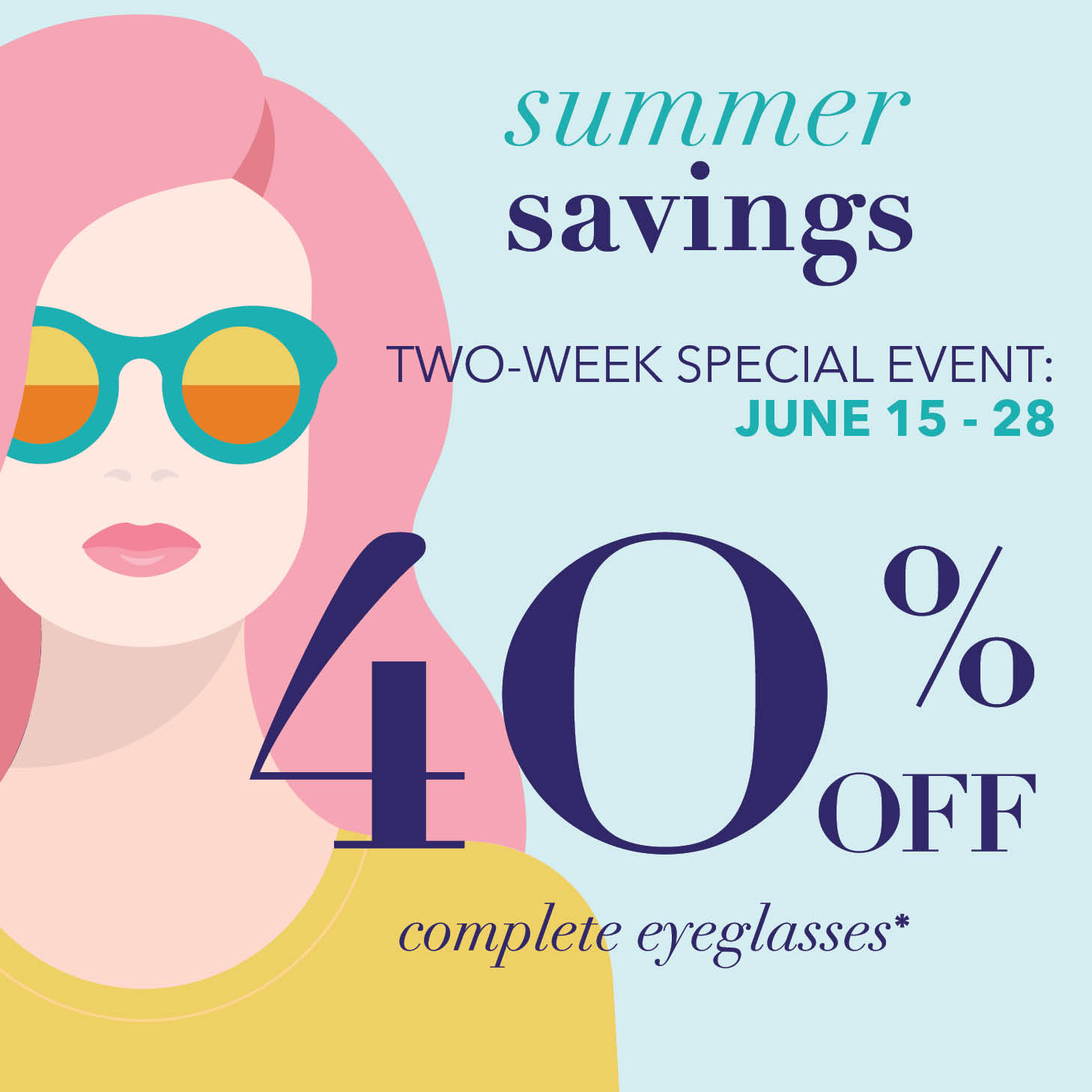 40% OFF COMPLETE EYEGLASSES