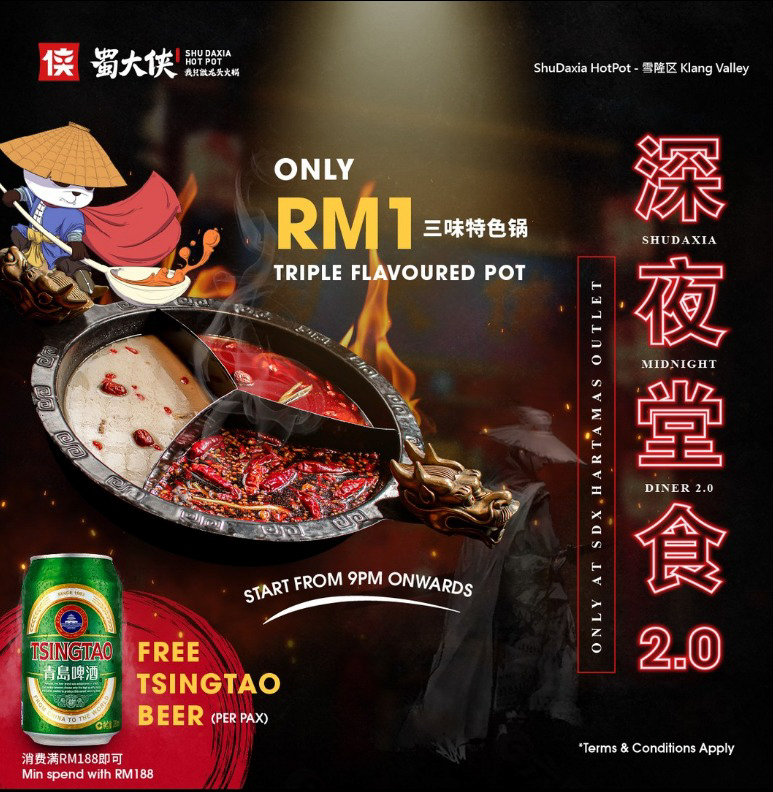 shu daxia hot pot: sumptuous suppers in hartamas, with rm1 for a triple flavoured pot & beer