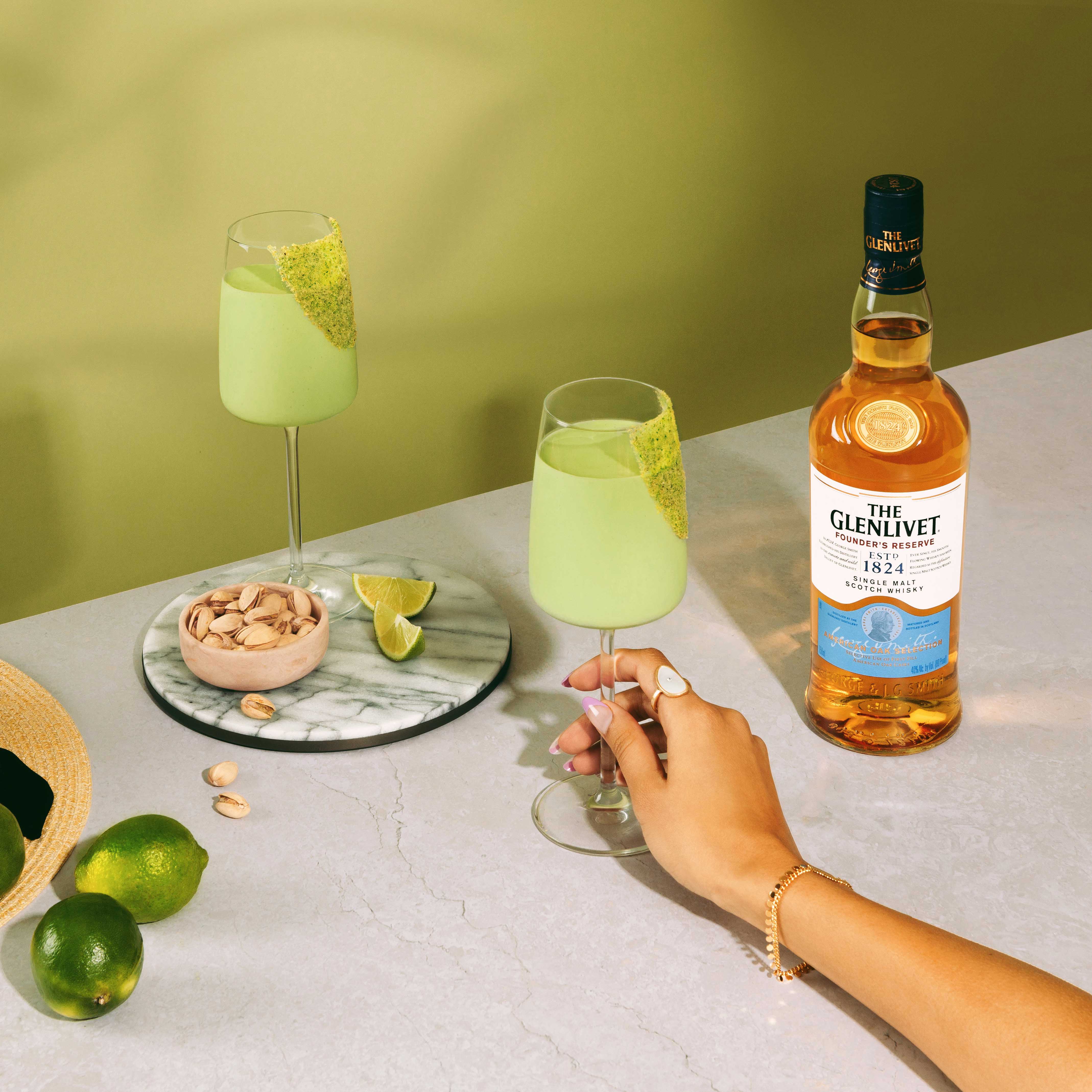THE GLENLIVET FOUNDERS RESERVE LIFESTYLE PHOTOGRAPHY WITH BOTTLE PISTACHIO 1X1.jpg