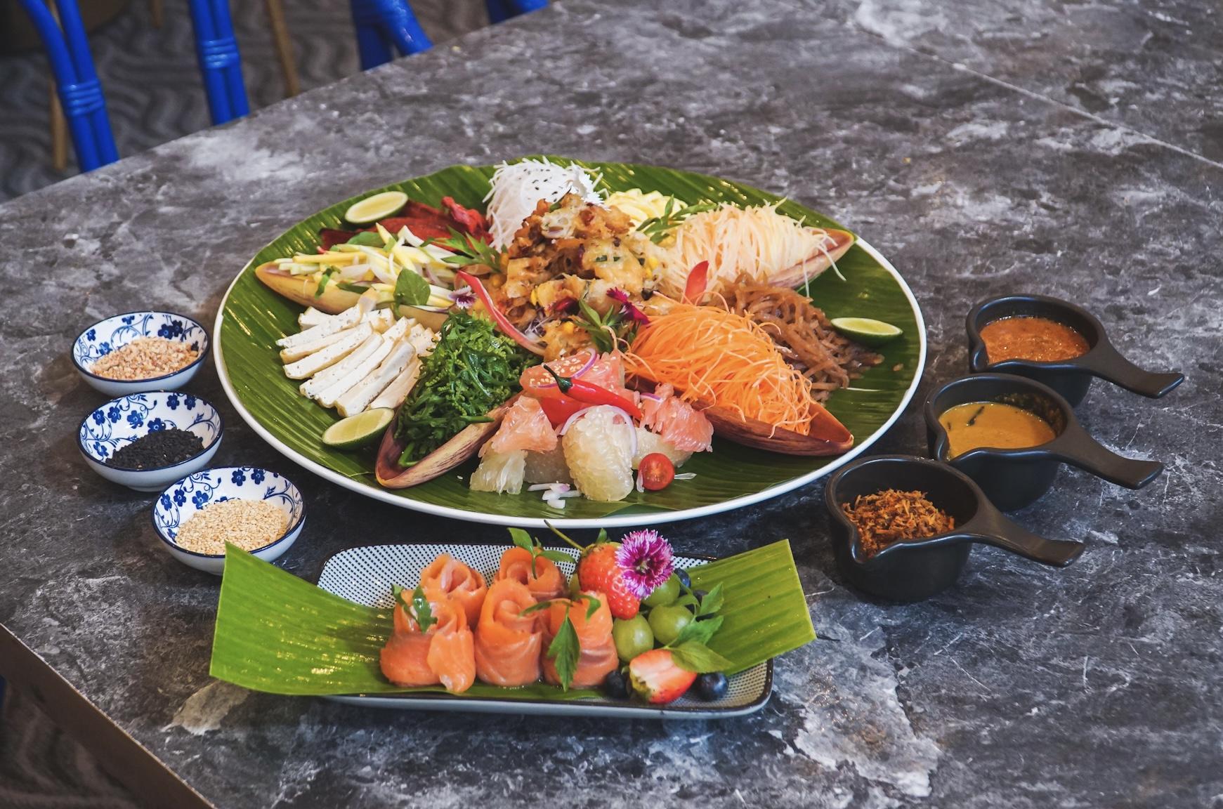 de.wan 1958 by chef wan: malaysian yee sang with salmon salad & itik salai