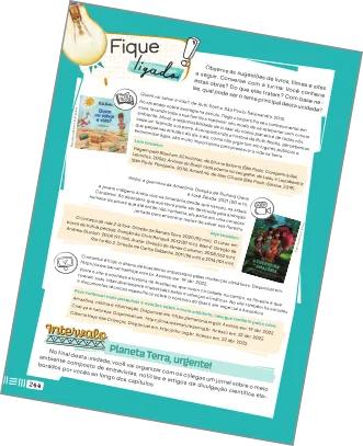 Imagem de página do livro do aluno com as seções 'Fique ligado!' e 'Intervalo'.