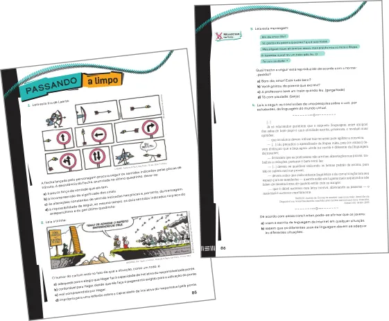 Imagem de páginas do livro do aluno com a seção 'Passando a limpo'.
